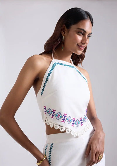 Neva - Aztec Embroidered Tie-up Top