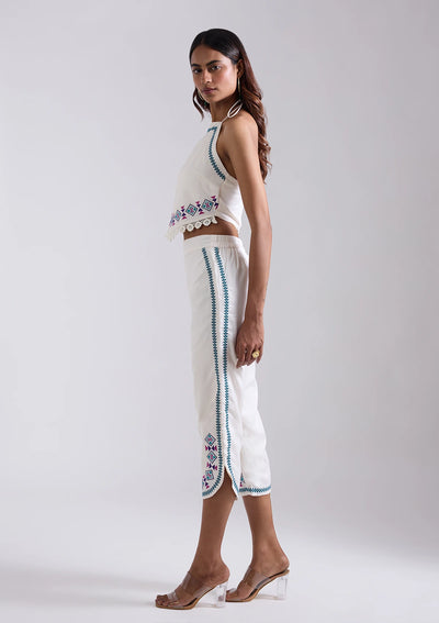 Neva - Aztec Embroidered Tie-up Top & Pants set