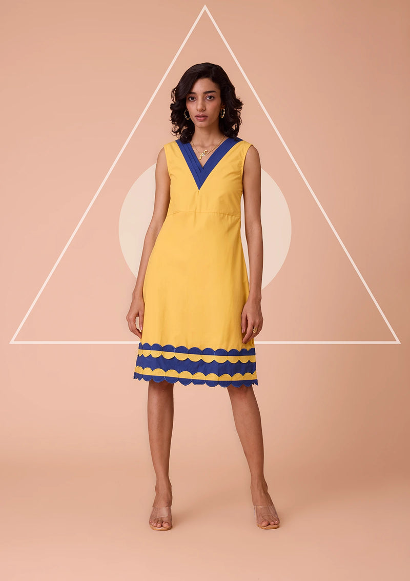 Orelia Pleated Neck and Scallop Hem Dress