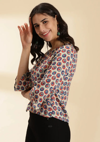 Oia - Printed Flared Sleeve Top