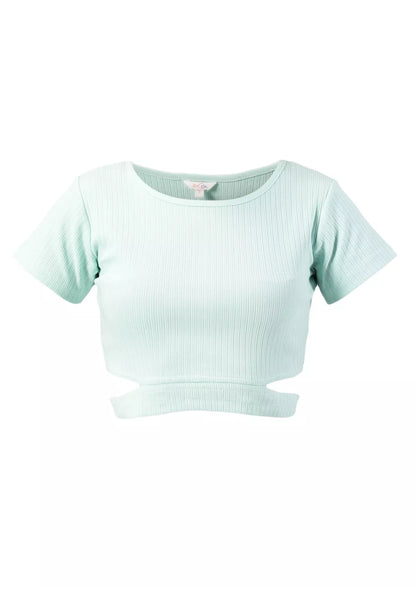 Buy Pearl Aqua Ribbed Cutout top Online
