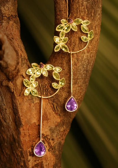 Peridot and Amethyst Dangle Earring