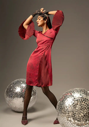 Lush Vino - Pleated embellished Satin Party Dress
