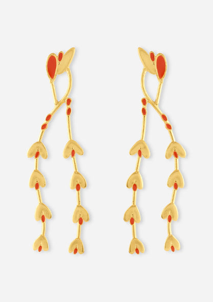 Red Enamelled Seeds Drop Earring