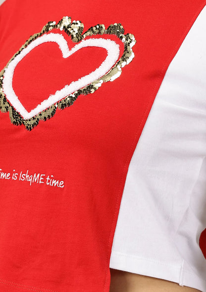 Reversible sequin Colour blocked tshirt For Women