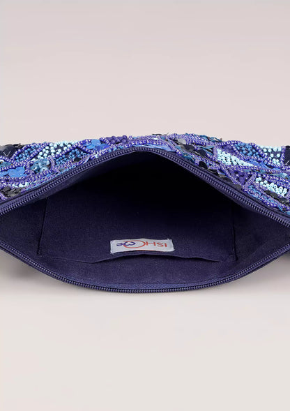 Sapphire Blue Beaded handheld Clutch For Women
