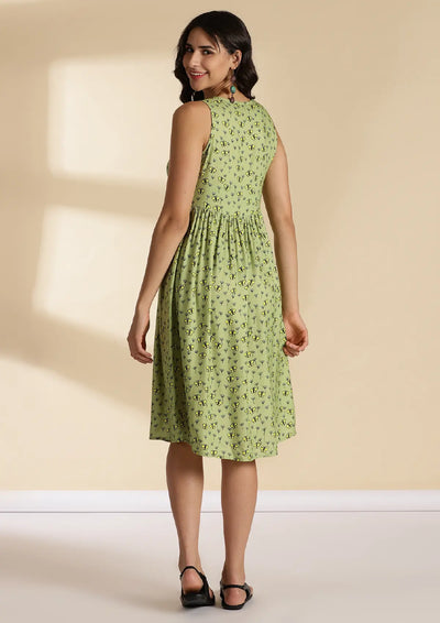 Buy Serene Meadow - Retro Printed A-line Dress