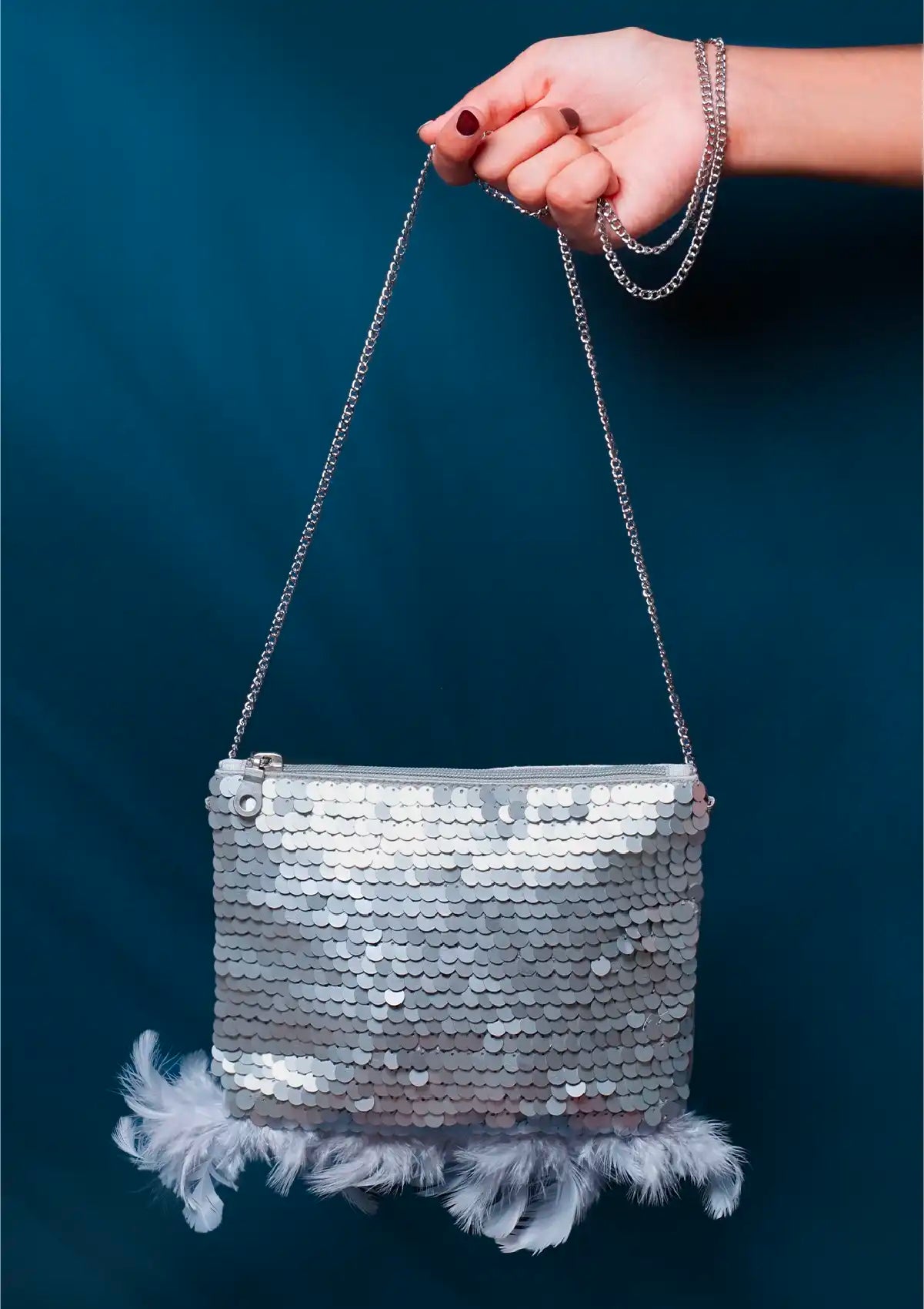 Silver sequin sparkling mini sling bag