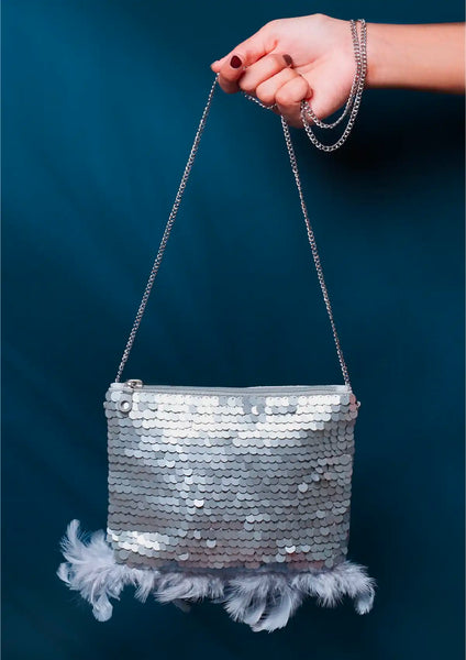 Silver Sequin Sparkling Mini Sling Bag