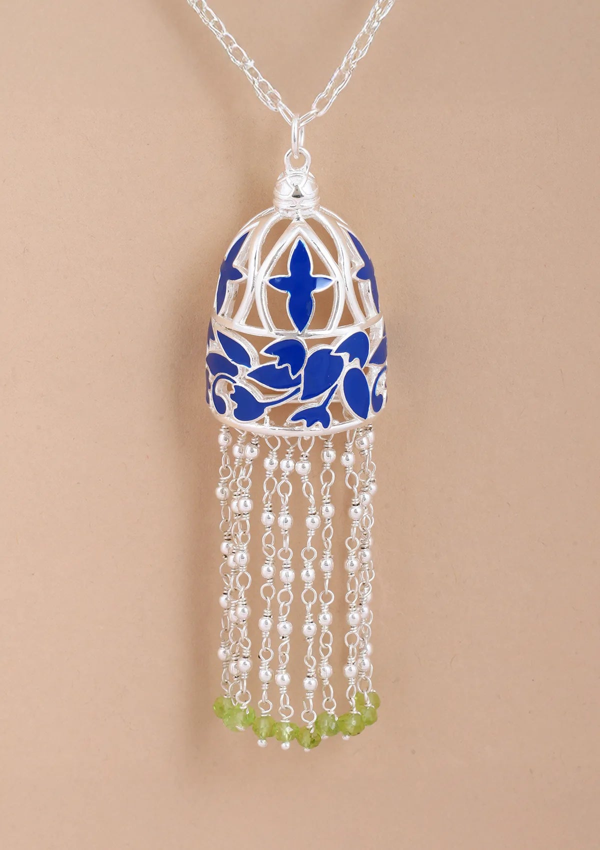 Silver Blue Enamel Necklace For Women