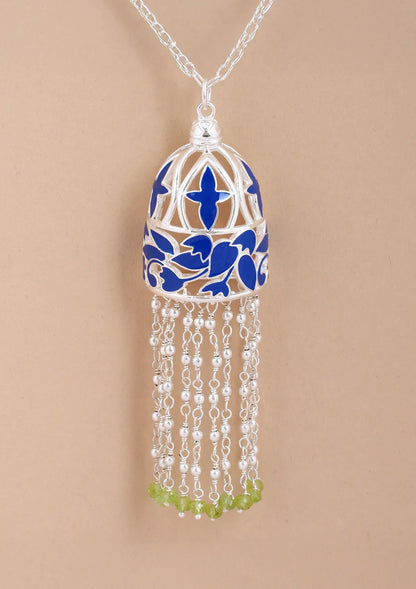 Silver Blue Enamel Necklace For Women