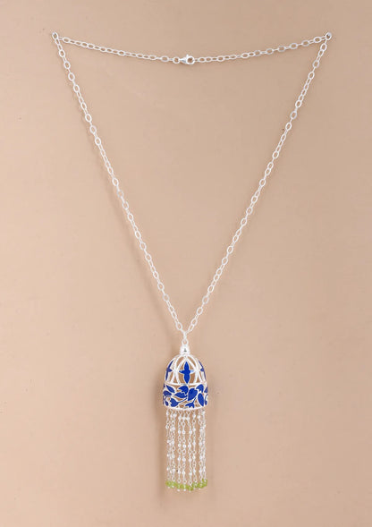 Buy Silver Blue Enamel Necklace