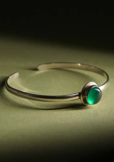 Silver Bracelet With Green Onyx Stone