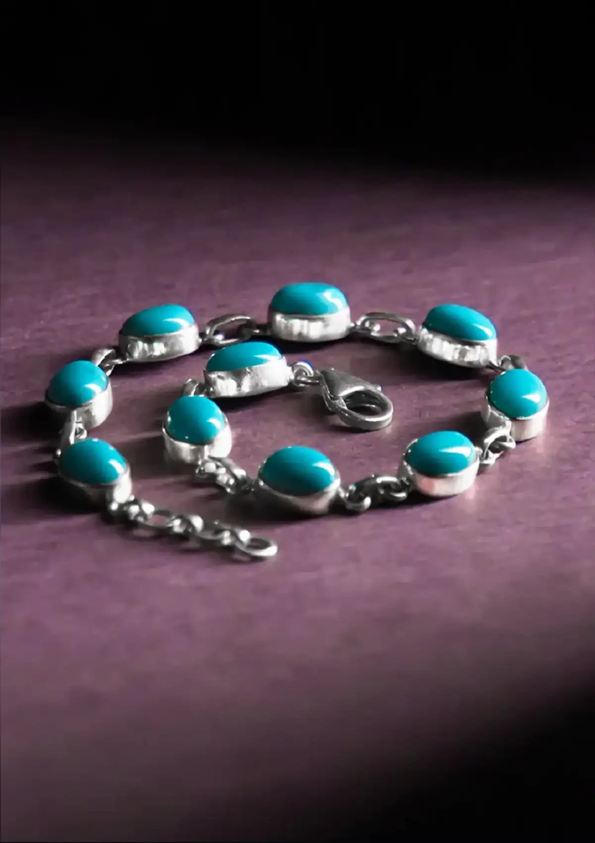 Silver Bracelet studded with Turquoise Gemstones for Women