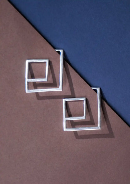 Silver Diagonal Square Earring