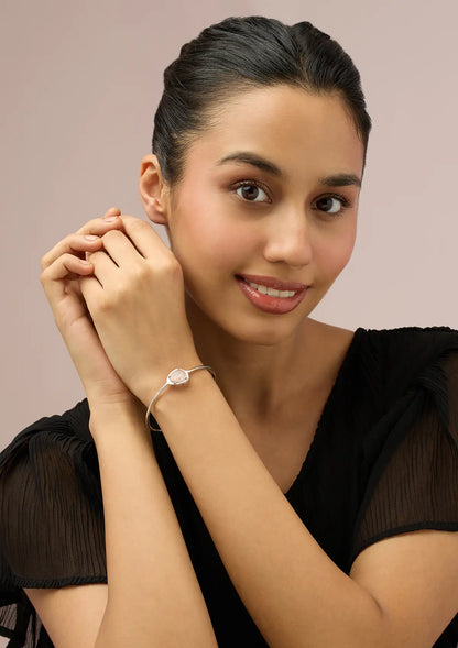 Silver Kada Rose Quartz Bracelet