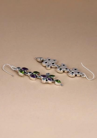 Silver Multi Stone Earring - Blue topaz, Peridot and Amethyst Online