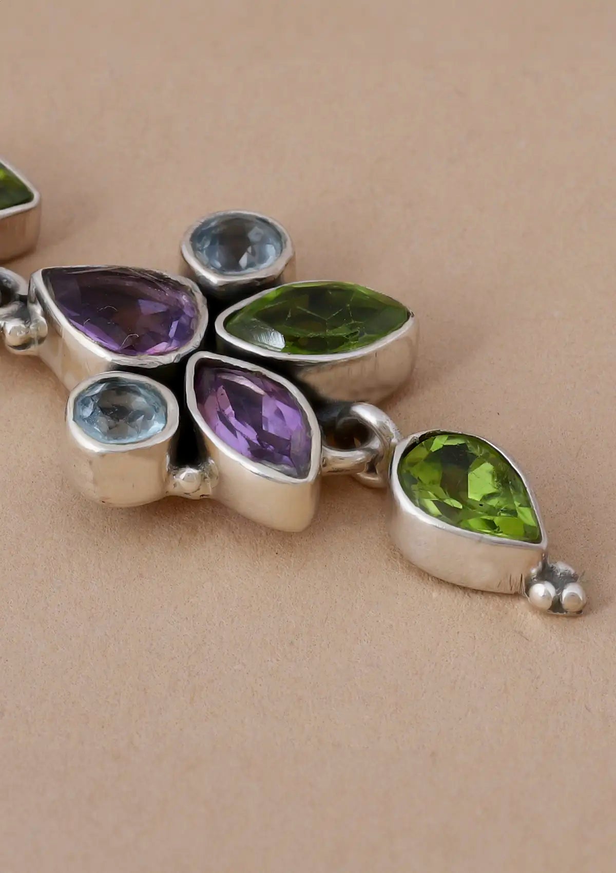 Silver Multi Stone Earring - Blue topaz, Peridot and Amethyst Price