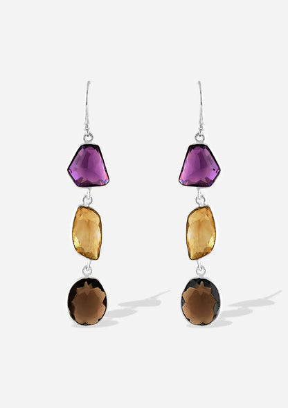 Silver Multicolour Stone Earrings - Amethyst, Citrine and Smokey Topaz Online