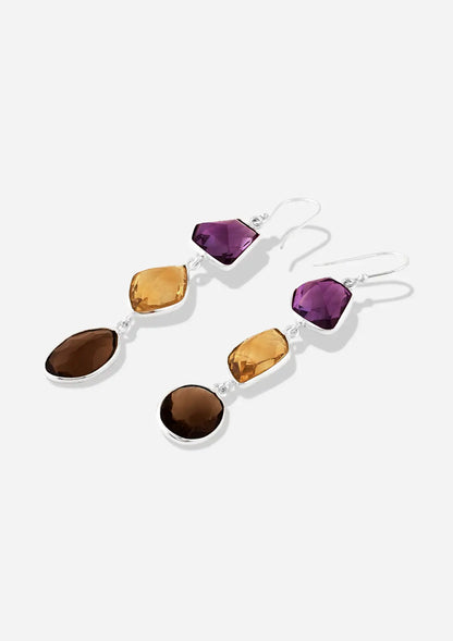 Buy Silver Multicolour Stone Earrings - Amethyst, Citrine and Smokey Topaz Online