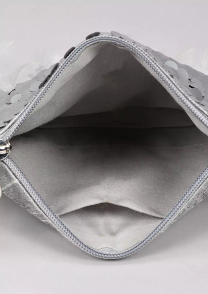 Silver sequin sparkling mini sling bag For Women