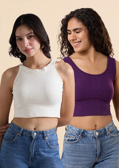 Solid Ribbed Crop Top Combo