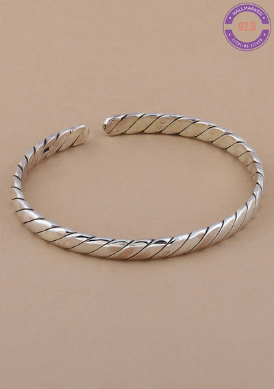 Solid Ridged Silver Bracelet