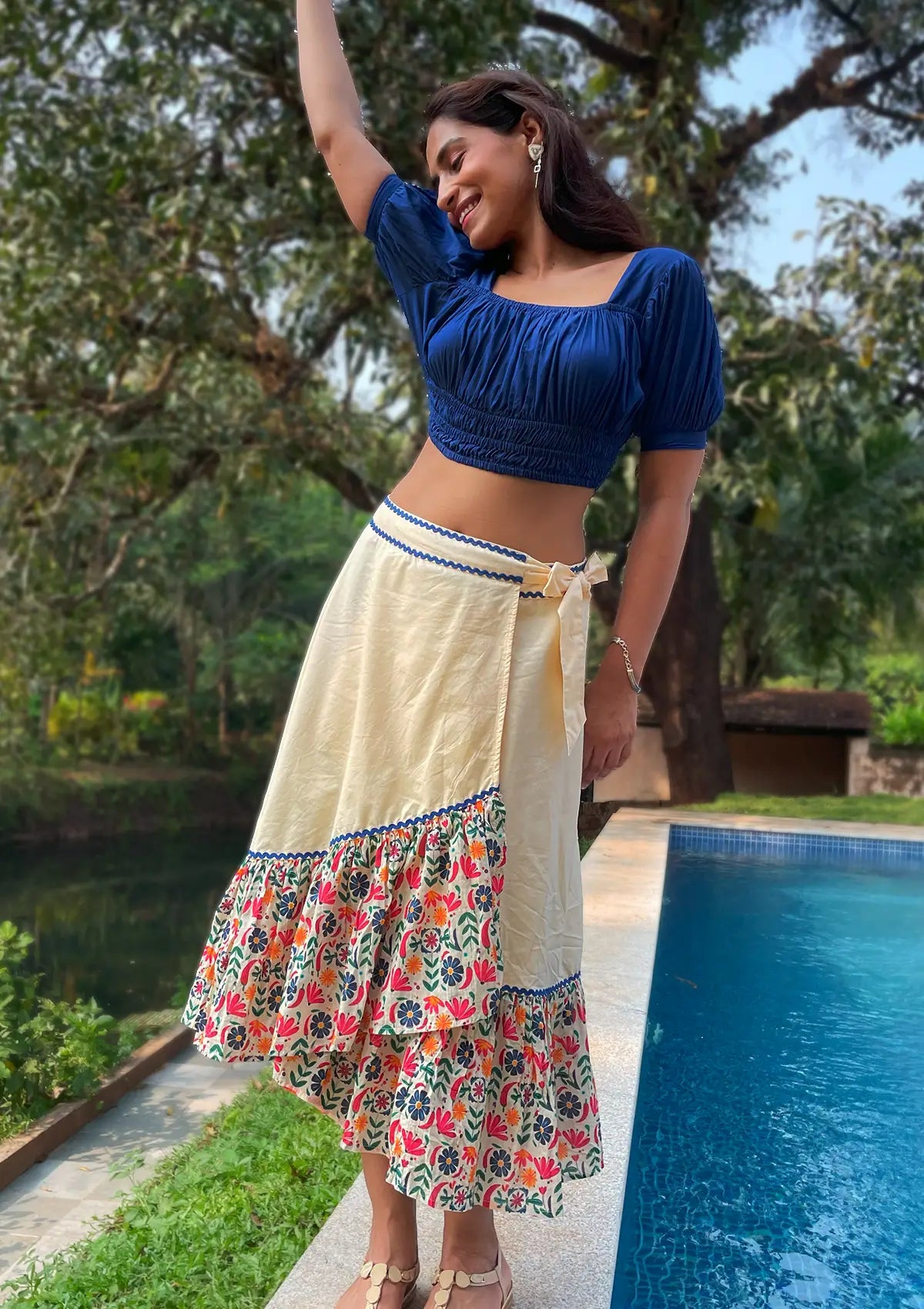 Tequila Tango - Shirred Navy Blue Top Online