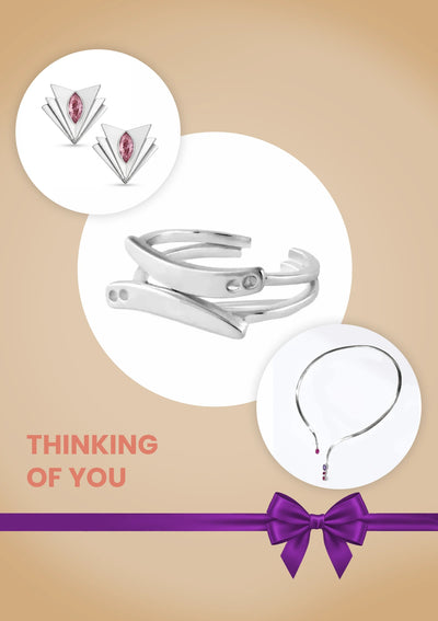 Thinking of You Gift Set for Her | Pink Cubic Zirconia Studs, Choker Necklace & Double Line Ring