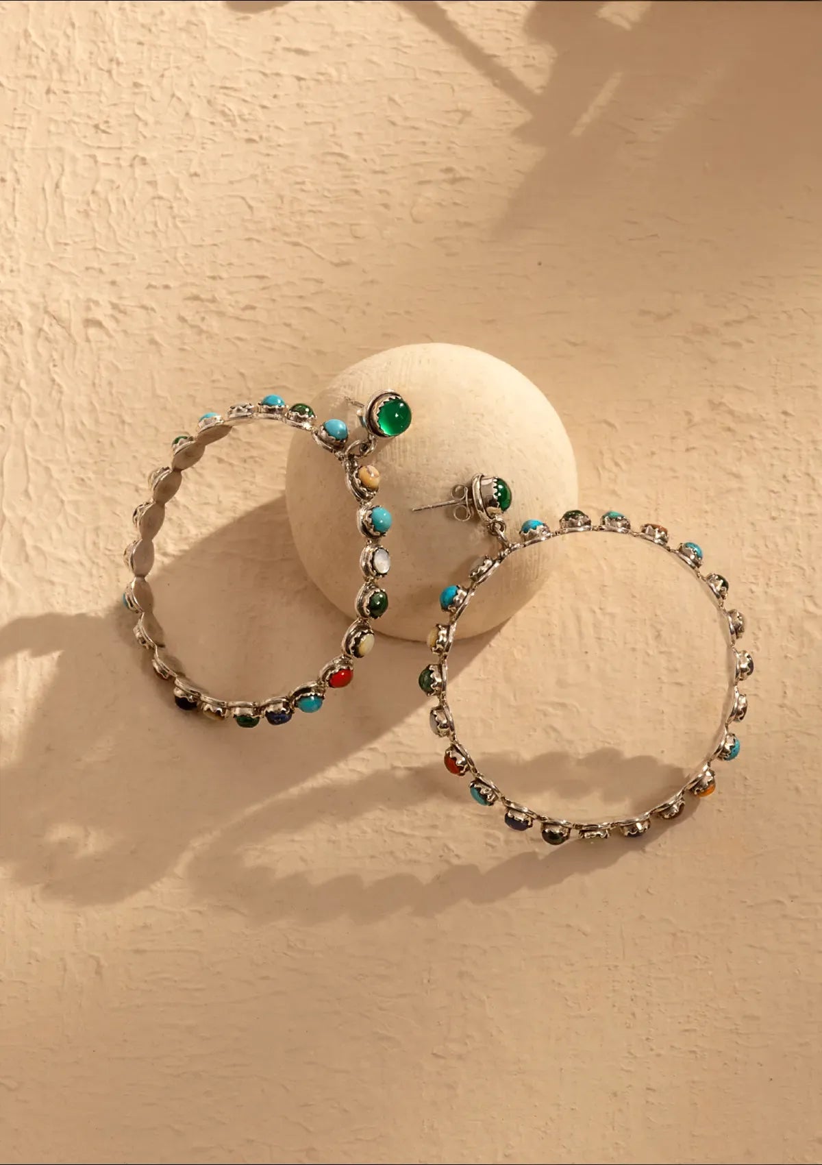 Silver Hoop Earrings studded with natural gemstones