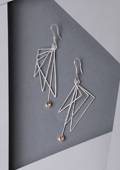 Triangle Frame Smoky Topaz Silver Dangler Earring