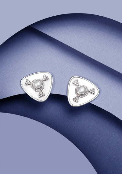 Triangular Pearl Stud Earring