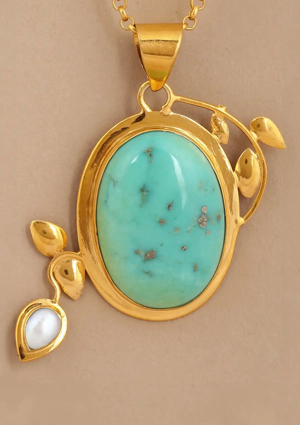 Turquoise and Pearl Studded Pendant For Women