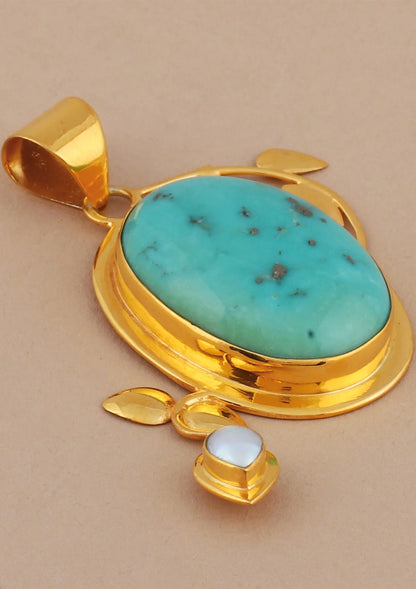 Turquoise and Pearl Studded Pendant Online
