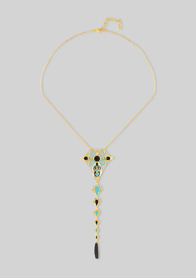 Buy Turquoise and Black Enamel with Onyx Drop Necklace Online