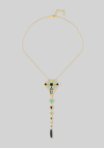 Buy Turquoise and Black Enamel with Onyx Drop Necklace Online