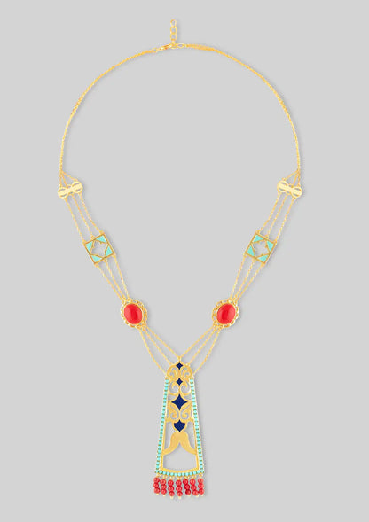 Buy Turquoise and Coral Studded Enamel Necklace