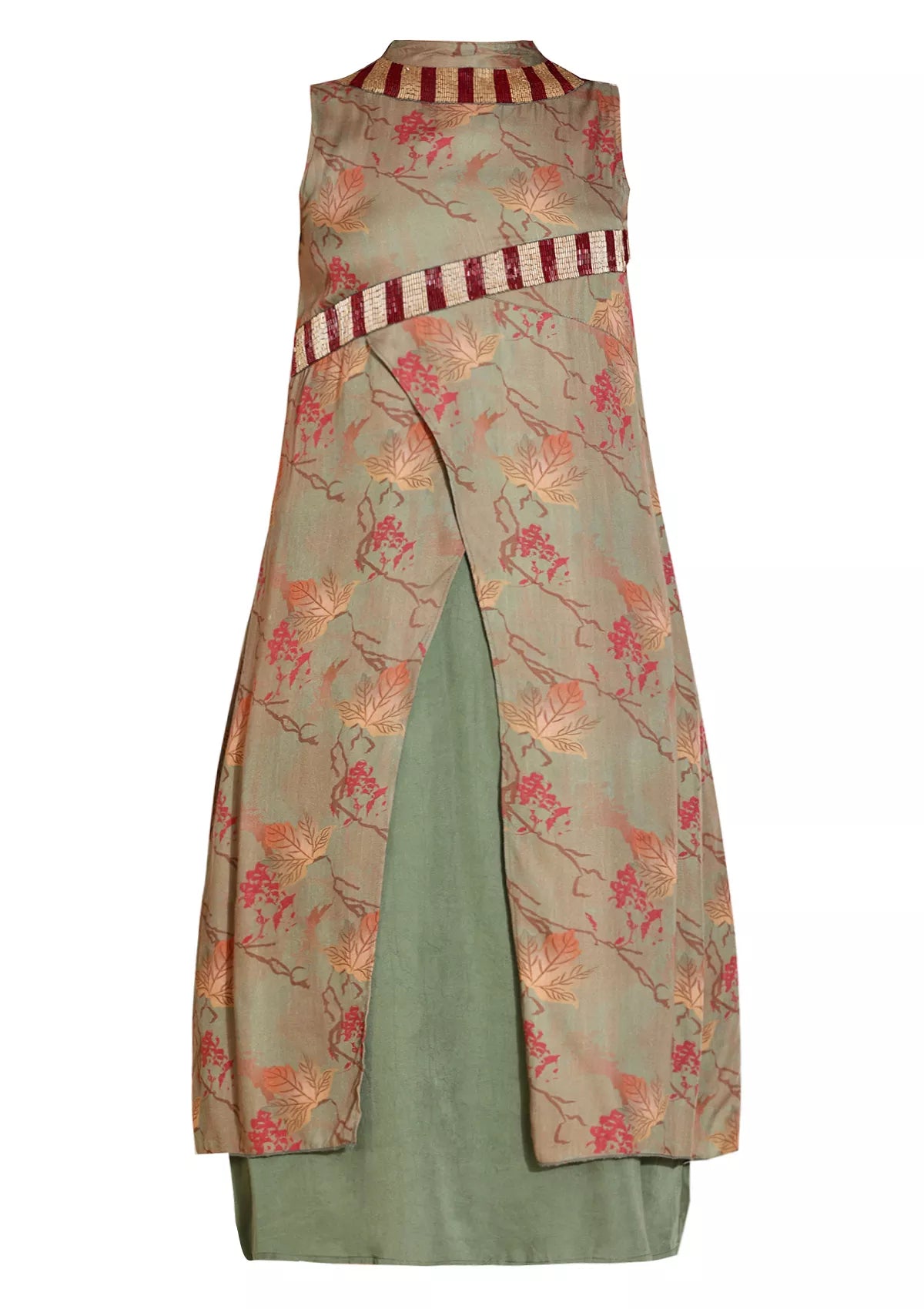 Vine Serenade - Green Abstract Printed Party Dress For Women