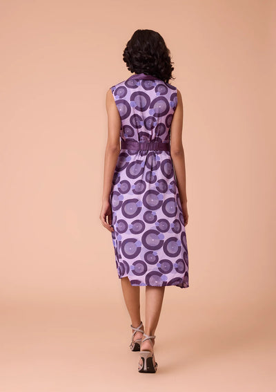 Nyra Abstract Circle Print A Line Dress With Belt