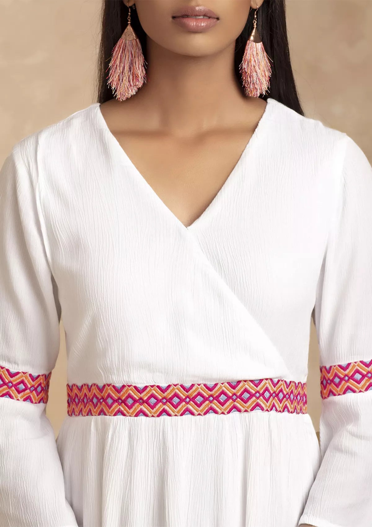 Adhara Sassy White Dress With Elegant Embroidery price for women at IshqME