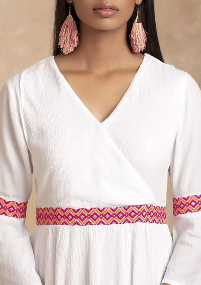 Adhara Sassy White Dress With Elegant Embroidery price for women at IshqME