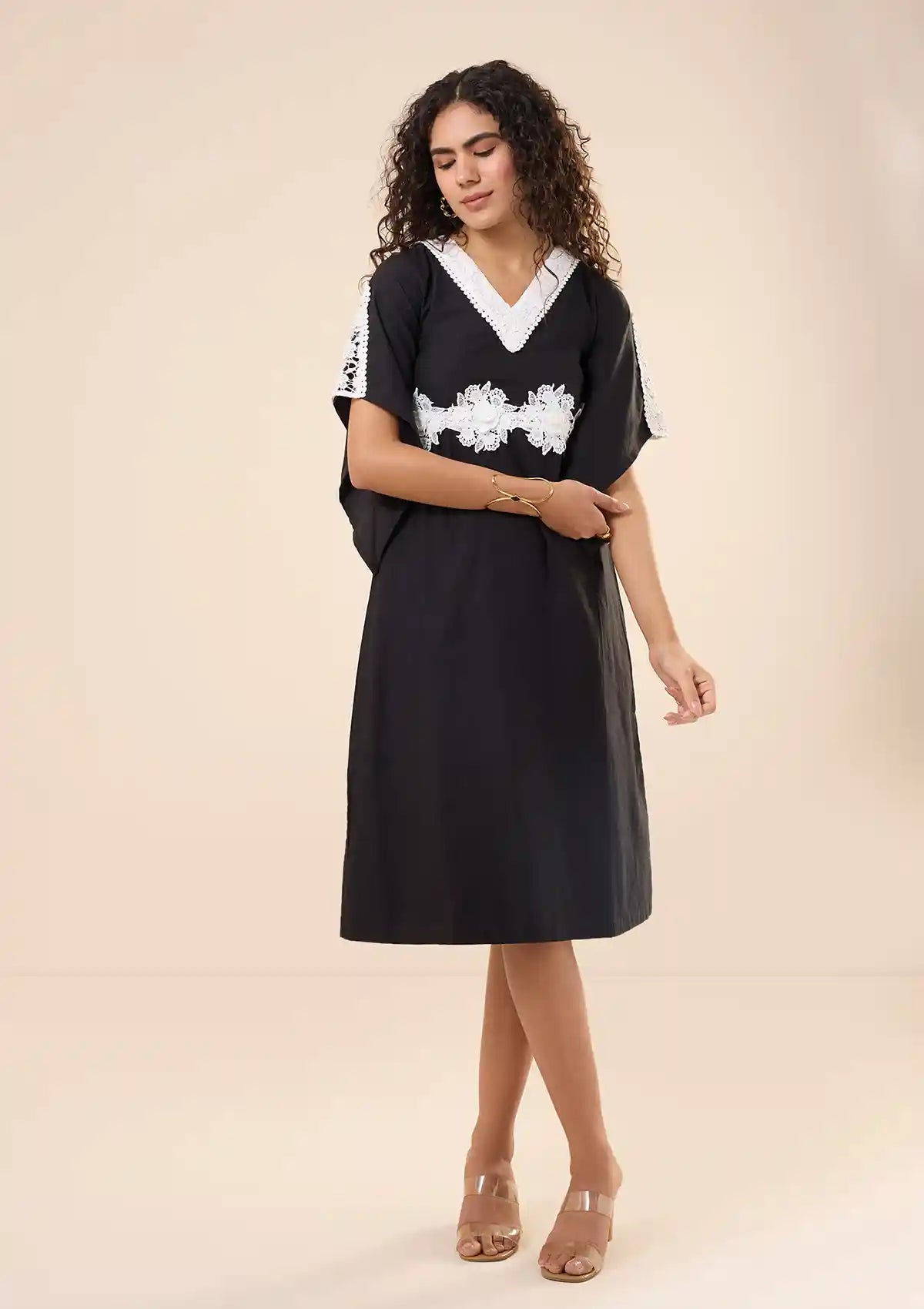 Adira Black Floral Waist Dress for women by IshqME