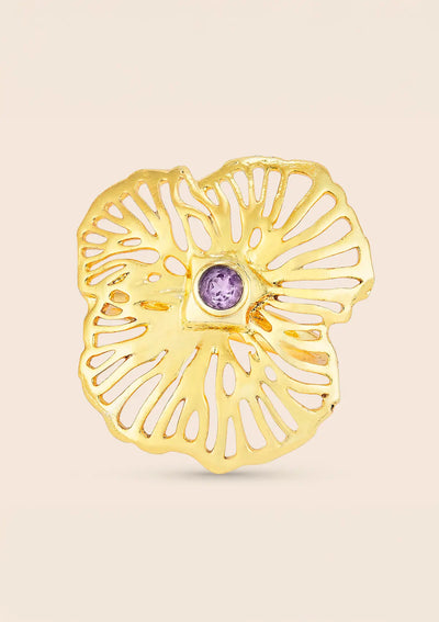 Gold plated amethyst studded statement adjustable ring for women