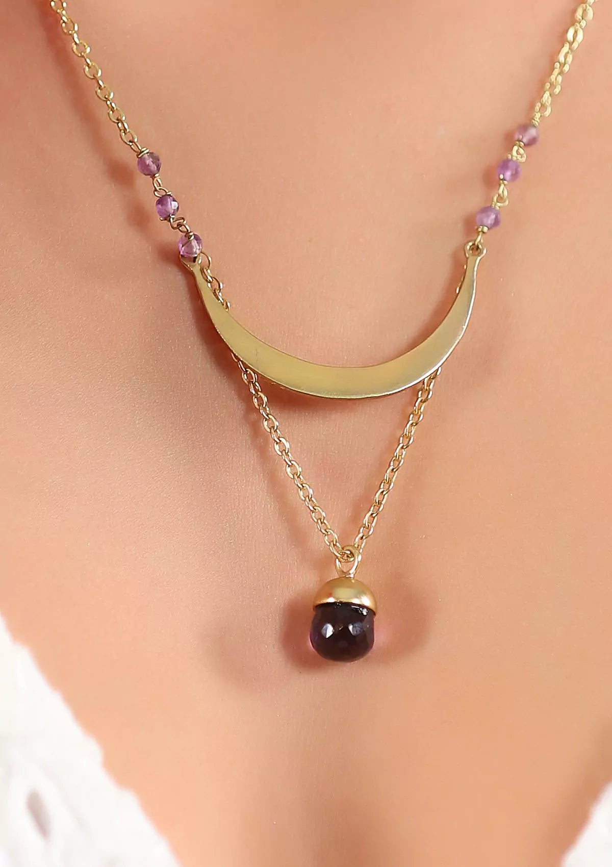 Amethyst beads gold plated necklace for women