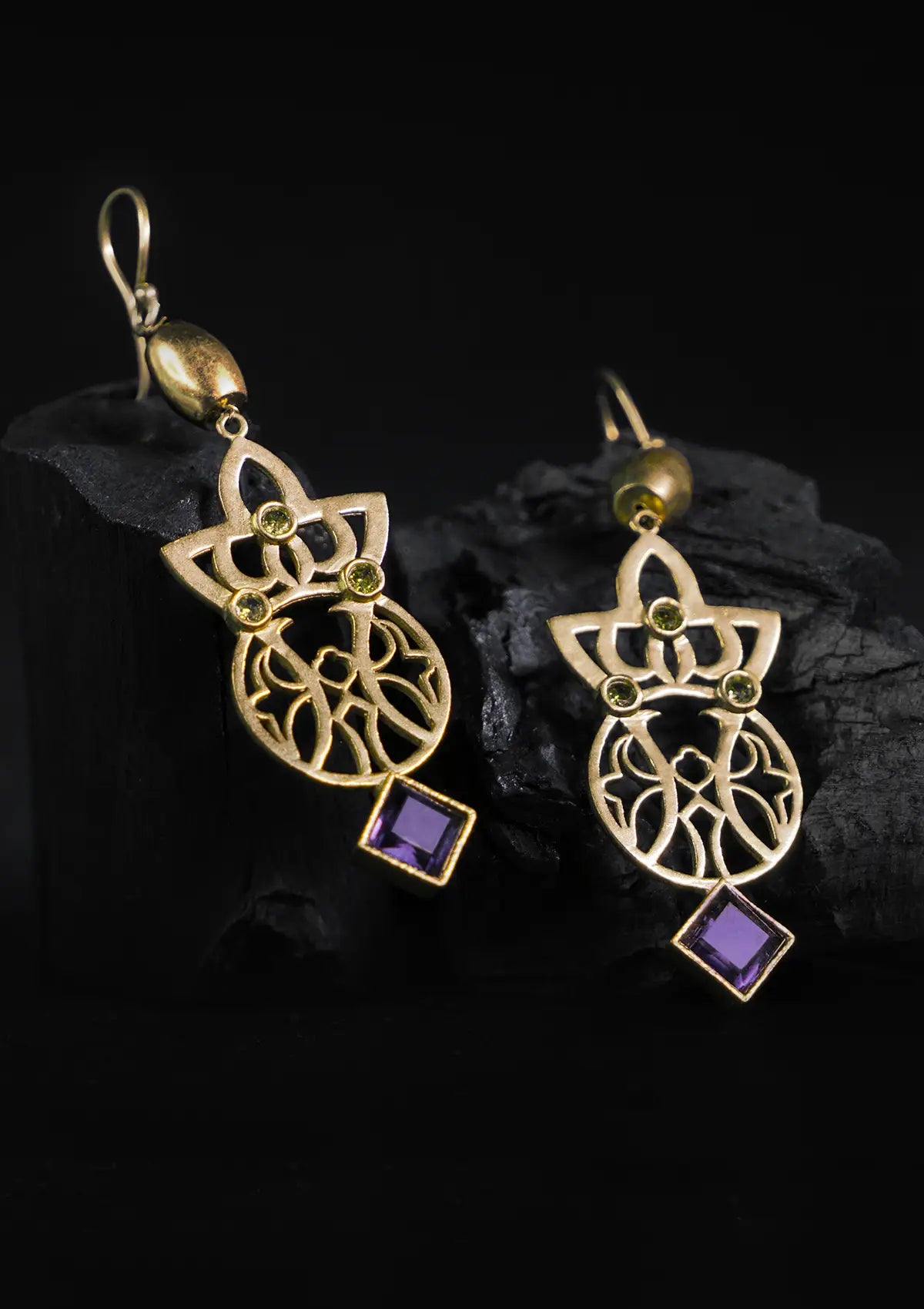 Amethyst and peridot filigree earrings for women