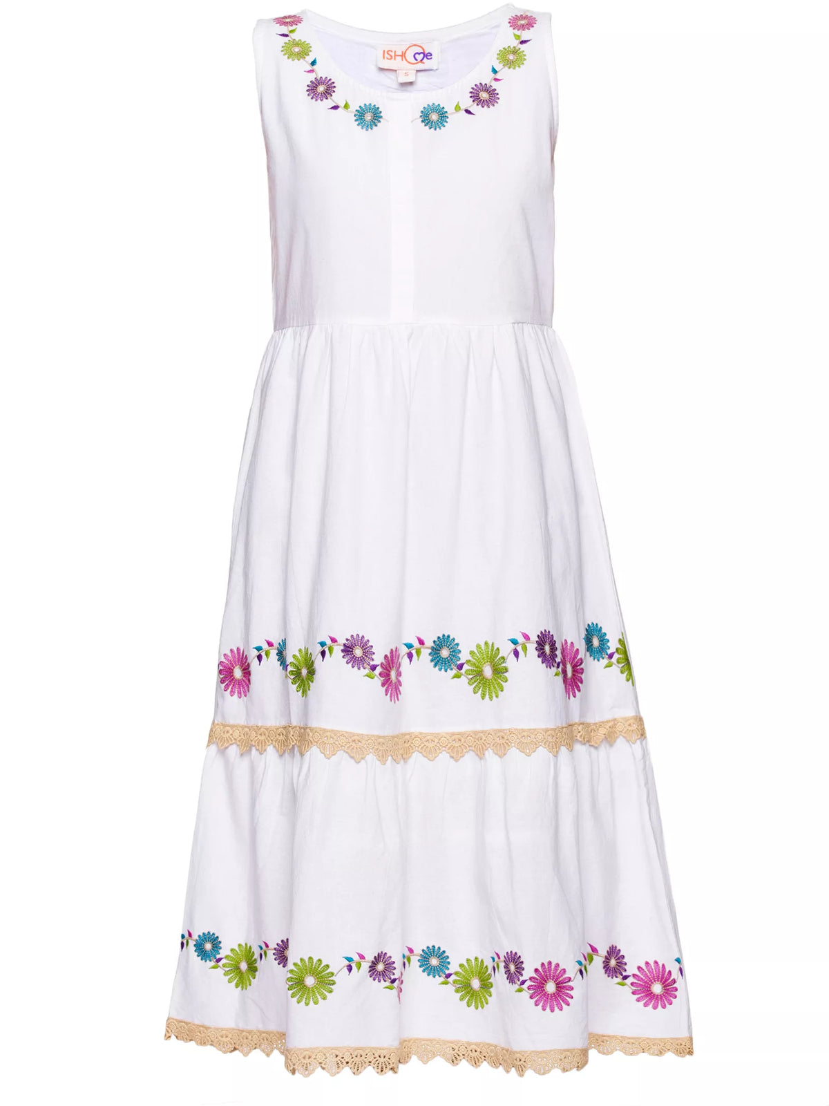 Angel Mist Cotton Embroidered Tiered Dress online for women at IshqME