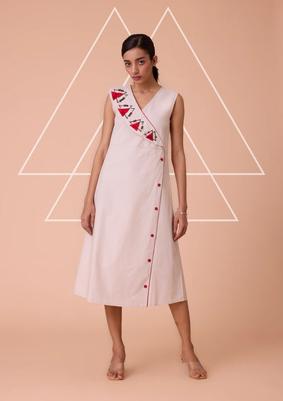 Anurae Asymmetrical Lapel Collar Mid Calf Length Dress
