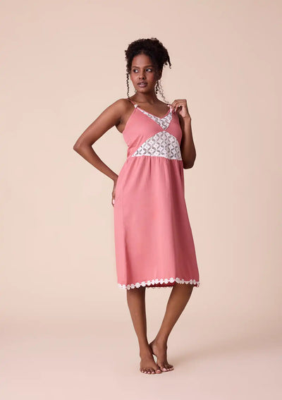 Aphra strap dress with lace panel and floral lace at hem Price