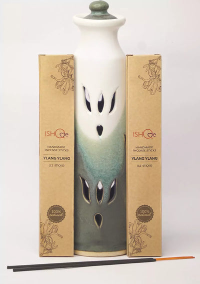 Agarbatti holder stand in Aquamarine Handmade Agarbatti Stand & Incense Sticks Combo \| Aromatherapy Ash Catcher for Relaxation & Home Decor