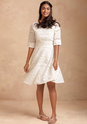 Astra - Charming White Schiffli Dress